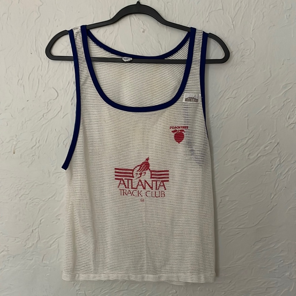 Phidippides vintage mesh tank top, Atlanta track club white w/ blue trim, large